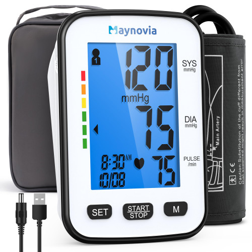 Maynovia Upper Arm Blood Pressure Monitors for Home Use, Automatic Digital Blood Pressure Machine, Talking BP Monitor with English & Spanish Voice, Large Cuff 8.6”–16.5”, Backlit Display,2-User Memory
