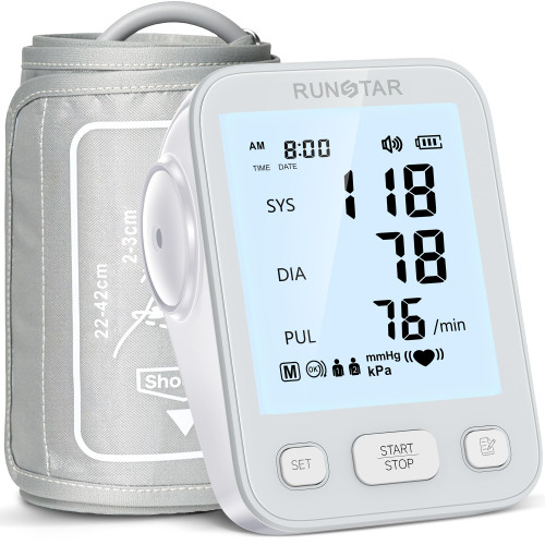 RunStar Upper Arm Blood Pressure Monitor with Wide Range Cuff (8.6'' - 16.5'') for Home Use FSA&HSA Eligible, Automatic Digital BP Machine with Storage Bag, 2x99 Reading Memory, Grey