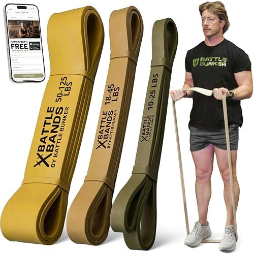 Battle Bands Resistance Bands – Pull Up Assistance Bands & Stretch Bands for Exercise – Heavy Duty Workout Resistance Bands Set for Strength Training, Powerlifting, Home Gym & Stretching – Men & Women