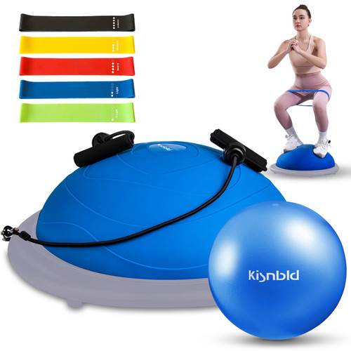 kisnbld Half Balance Ball Trainer, Inflatable 19/23 Inch Half Exercise Ball with Resistance Bands and Pilates Bal, Non-Slip 660lbs Capacity Yoga Ball for Home Gym Full Body Workouts