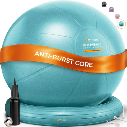 MANTRA SPORTS Yoga Ball Chair - Stability Ball and Exercise with Base for Office Desk Sitting, Active Chair for Posture & Core Support, Seat for Home Gym, Abs, Stretching, Therapy, Fast Pump Included