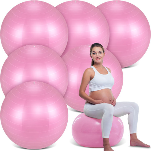 Hungdao 6 Pack 22 Inch Heavy Duty Exercise Balls Inflatable Pregnancy Yoga Pilates & Fitness Ball for Stretching Balance Therapy and Physical Fitness(Pink)