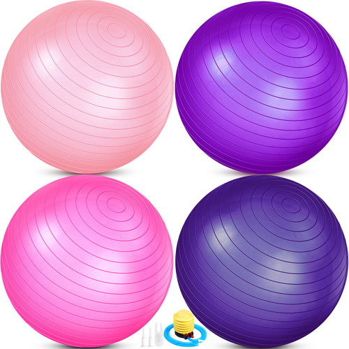 Leyndo 4 Pcs 26 Inch Yoga Exercise Ball Pilates Pregnancy Birthing Fitness Ball with Quick Pump Anti Burst for Improved Posture, Balance, Yoga, Pilates, Training (Vivid Color)