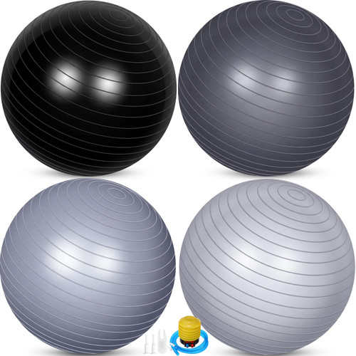 Leyndo 4 Pcs 26 Inch Yoga Exercise Ball Pilates Pregnancy Birthing Fitness Ball with Quick Pump Anti Burst for Improved Posture, Balance, Yoga, Pilates, Training(Gray Black Set)
