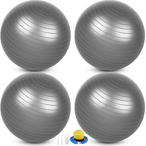 Leyndo 4 Pcs 26 Inch Yoga Exercise Ball Pilates Pregnancy Birthing Fitness Ball with Quick Pump Anti Burst for Improved Posture, Balance, Yoga, Pilates, Training (Gray)