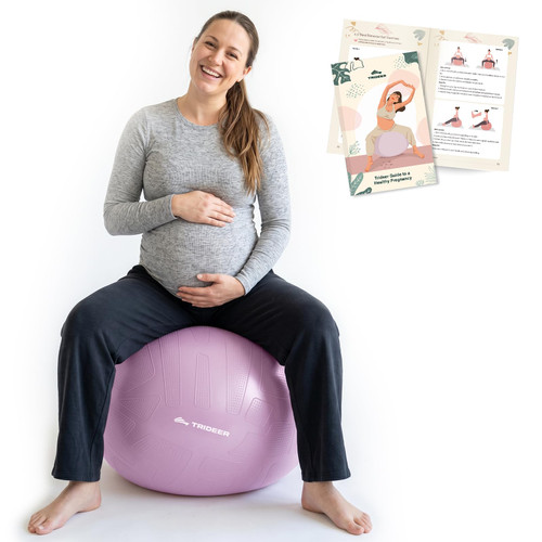 Trideer Pregnancy Birthing Ball, 1.7mm Extra Thick Yoga Ball for Maternity, Labor, Physio, Recovery, Exercise Guide & Daily Comfort Tips for All Trimesters, 1000LB Anti-Burst Non-Slip Stability Ball