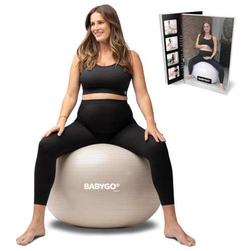 BABYGO Birthing Ball - Pregnancy Yoga Labor & Exercise Ball & Book Set Trimester Targeting, Maternity Physio, Birth & Recovery Plan Included Anti Burst Eco Friendly (Oatmeal, 65cm - Manual)