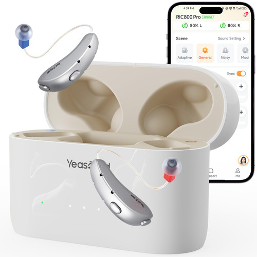 Yeasound RIC800 Hearing Aids, AI Powered Noise Reduction and Speech Enhancement Hearing aids with Bluetooth Calls & Music Enabled, Comfortable & Invisible, 124 Hours Long-Lasting and IPX8 Waterproof
