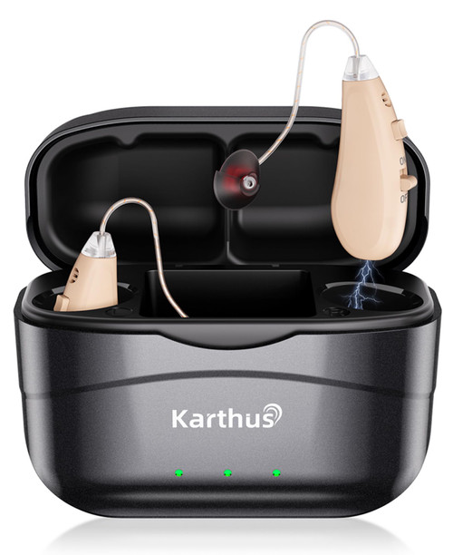 Karthus Hearing Aids, Rechargeable Hearing Aids for Seniors with Hearing Loss, Noise Cancelling & Clear Sound for Conversations & TV, Easy One-Button Control, No App Needed, 100H Battery, Black