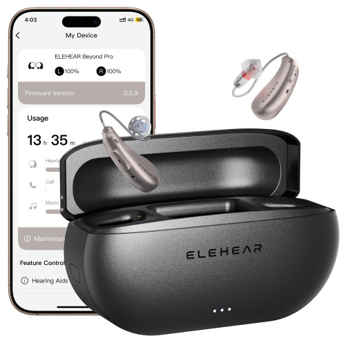 ELEHEAR-Beyond Pro Hearing Aids, Bluetooth Rechargeable OTC Hearing Aids for Seniors and Adults, Premium Sound Algorithm with VocClear 2.0, 30% Clearer Speech, Music Mode & Enhanced App, Champagne Gold