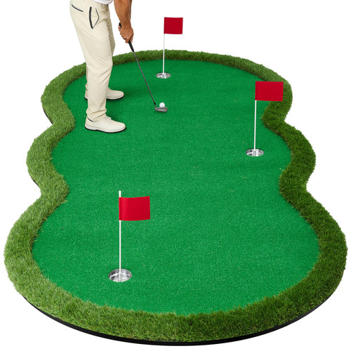Golf Putting Green Indoor Practice Putting Green Mat 10 * 5FT,Large =Golfing Training Mat with 3 Cups & 3 Flags