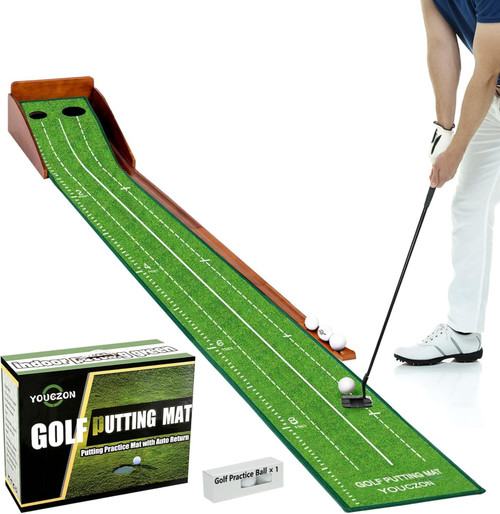 YOUCZON Putting Green Indoor,Golf Putting Mat with Auto Ball Return,Premium Crystal Velvet Surface, Practice Putting mat