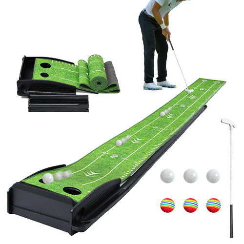 Portable Golf Putting Practice Mat with Auto Ball Return System Suitable for Office, Backyard, Patio, Golf Gift for Men
