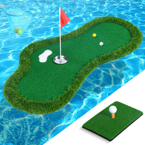 Floating Putting Green for Pool, Lake with Ball Retriever & Anti-Drift Ropes, Golf Chipping Mat Set for Golfers