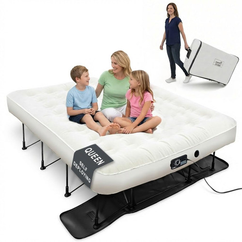 Ivation EZ®-Bed (Queen) Inflatable Air Mattress with Frame & Built-in Pump - 3 Min Self Inflate/Deflate - Raised Blow up Bed with Legs, Auto Shut Off