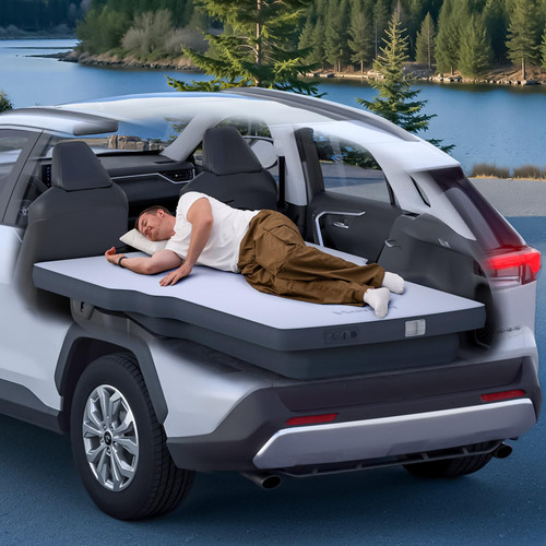 4-inch Hybrid Support Camping Mattress & Slope-Cancel Layer, Inflatable SUV Car Bed with Built-in Rechargeable Pump for Road Trip Sleeping