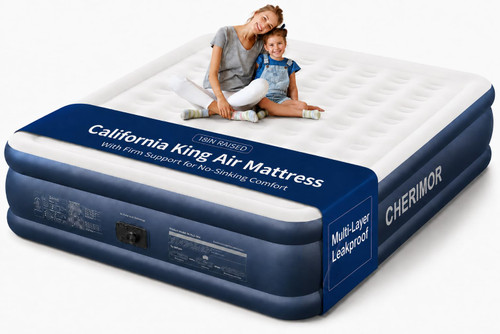 CHERIMOR California King Size Air Mattress with Built in Pump, 18" Luxury Thick Inflatable Blow up Mattress for Guests & Home