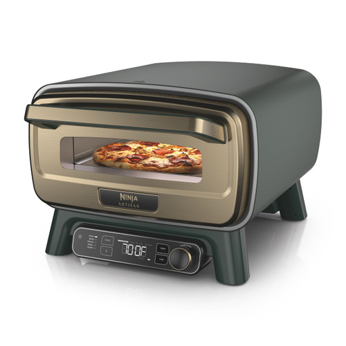 Ninja Artisan Outdoor Pizza Oven, 12-inch, 3-minute Pizza, Neapolitan, Thin Crust, New York Chicago, Custom, 700F Max Temperature, Electric Heat, Bake, Broil, Proof, Warm, Green, MO201GN2