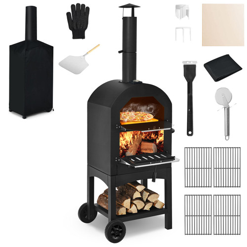 COSTWAY Outdoor Pizza Oven, Wood Fired Pizza Oven for Outside