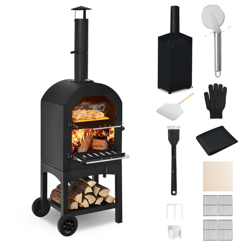 Happygrill Outdoor Pizza Oven Wood Fired, Portable Pizza Maker Grill w/Stone, Peel