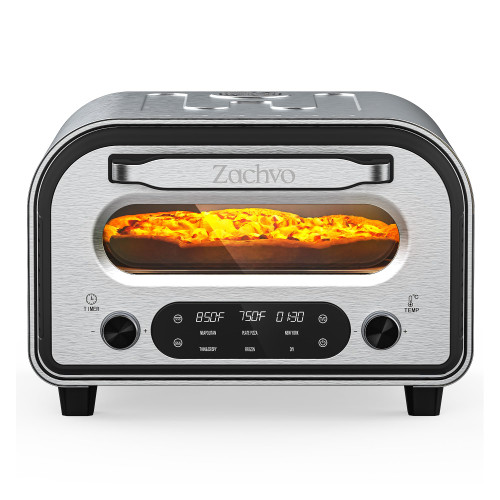 Countertop Electric Pizza Oven with PID Top and Bottom Temp Control, Silver