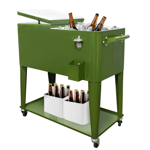 80QT Rolling Cooler Cart with Wheels, Ice Chest Outdoor Backyard Coolers