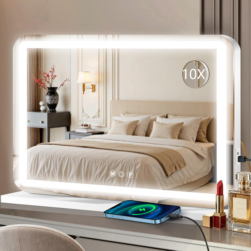 Lighted Makeup Mirror with 3 Color Dimmable Lights, Touch Control, USB