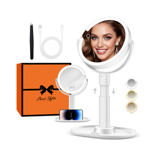 Rechargeable 2-Sided Height Adjustable Desk Mirror for Bathroom, Women Gifts