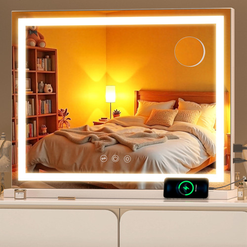 Vanity Mirror with Lights, 23" x 18" LED Makeup Mirror with 10X Magnification,