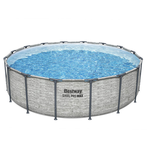 Bestway Steel Pro MAX Above Ground Swimming Pool Set (16' x 48") | Round Outdoor Backyard Family Pool Features Realistic Stone Pool Liner