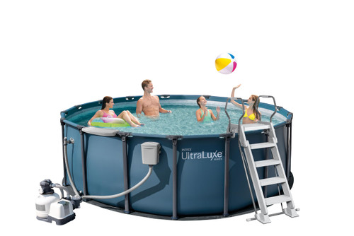 INTEX 28825EH 16ft X 52in UltraLuxe Premium Above Ground Swimming Pool Set with Smart Wi-Fi Enabled Dual Sand Filter Pump Saltwater System and Water Analyzer