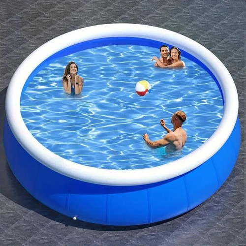 12FT Inflatable Swimming Pool, PVC Above Ground Family Pool, Blue | Durable PVC Material for Backyard Fun