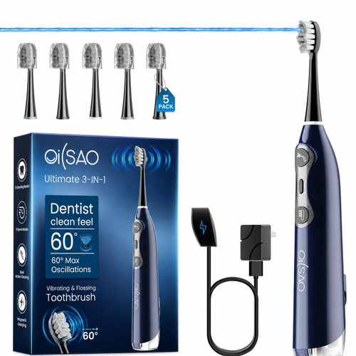 Flosser for Adults, 3-in-1 Sonic Brush & Floss Combo, Cordless