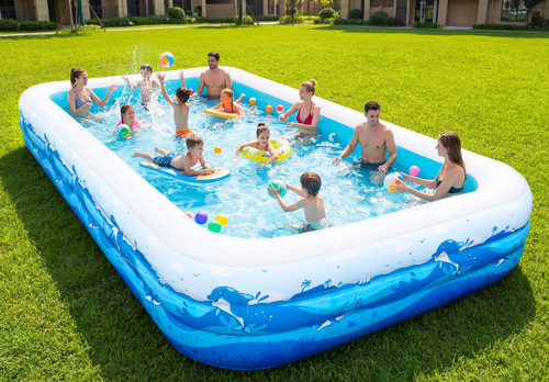 165"x76"x22" Full-Sized Blow Up Pool with 0.6mm PVC & Cute Animal Print, Big Family Swimming Pool for Backyard