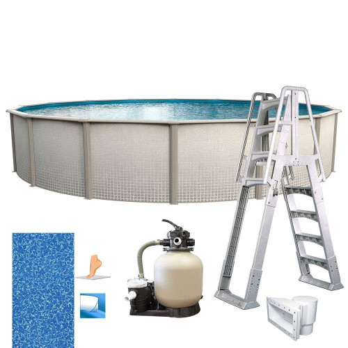 15' Round Above Ground Swimming Pool - Freestyle Package - Featuring: Sand Filter, Pump System and A-Frame Ladder