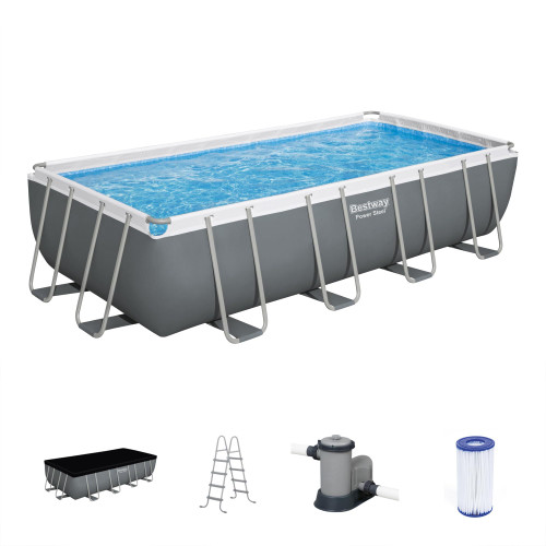 Bestway Power Steel 18’ x 9' x 48” Above Ground Pool, Rectangular Metal Frame Outdoor Swimming Pool Set with Filter Pump
