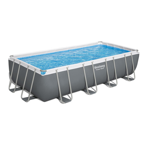 18' x 9' x 48” Rectangular Metal Frame Outdoor Swimming Pool Set with Sand Filter Pump, Ladder, and Cover