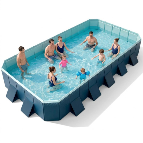 13ft Non-Inflatable Foldable Pool, Reinforced Panel Support, 4-Layer Anti-Scratch Material, Heavy Duty Rectangular Pool for Family