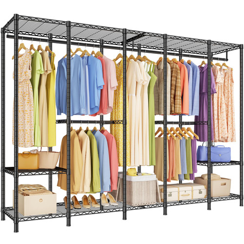 H50 Clothing Racks for Hanging Clothes, Freestanding Wardrobe Closet 89.8'' W x 15.8" D x 76.2" H, Max Load 1400 Lbs, Black