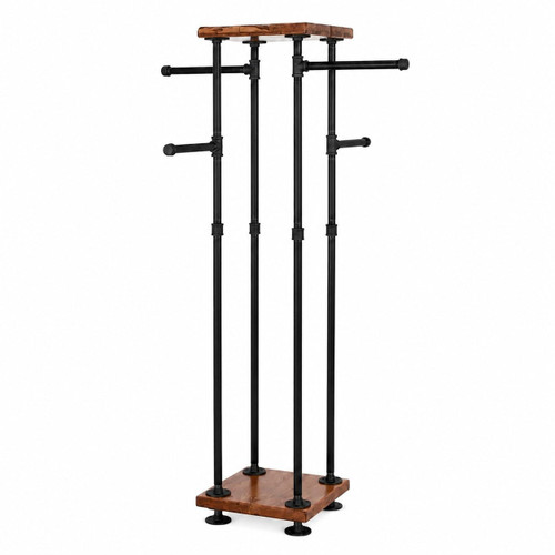 Industrial Pipe and Wood Clothes Rack 4-Way, Garment Rack, Clothing Rack, Closet Organizer