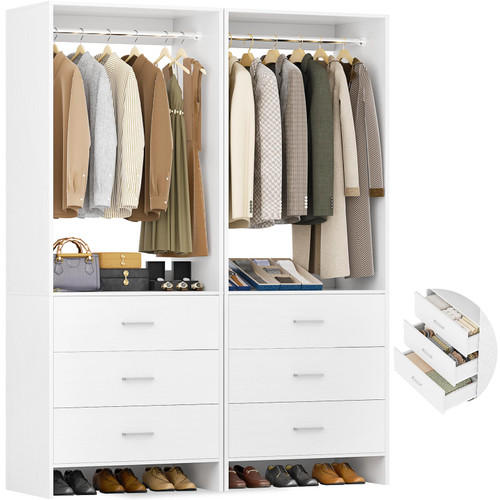 Walk-in Closet or Small Closets Wardrobe, Clothes Rack with Hanging Rods, 4FT Closets, Set of 2, White