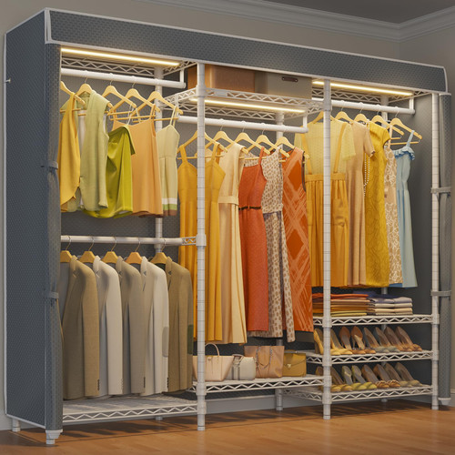 VIPEK V5LC Garment Rack Heavy Duty Covered with Dimmable LED Lights, 3000K Warm White, Portable