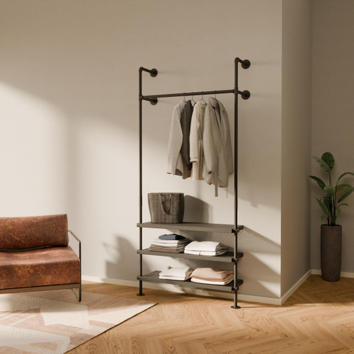 pamo Wall Mounted Clothing Rack with Metal Sheves – 41" W × 87" H, 309 lbs | 3x Metal Shelves, Heavy Duty Closet Organizer