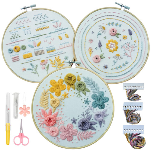 Embroidery Kit,3 Pack Embroidery Kit for Beginners