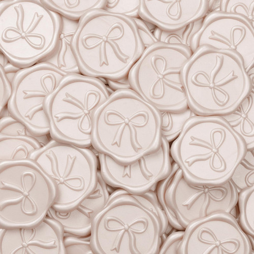 D Bow Wax Seal Stickers - 50 Pcs Elegant Self-Adhesive Champagne Seals