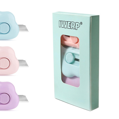 3 Pack Retractable Letter Opener, Adorable Cloud Tiny Paper Cutter for Key Chain