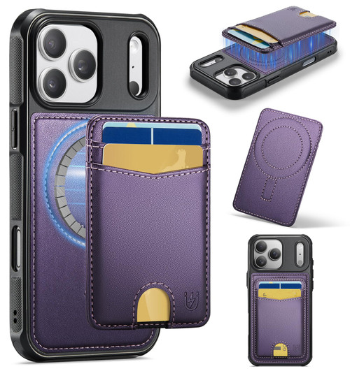 Usroom for iPhone 17 Pro Case Wallet Compatible with Magsafe, Strong Magnet Slim Magnetic Wallet RFID Blocking Card Holder Stick on Phones and Cases, Purple