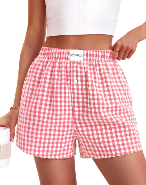 Pajama Shorts Women Gingham Plaid Shorts Y2k Beach Bottoms