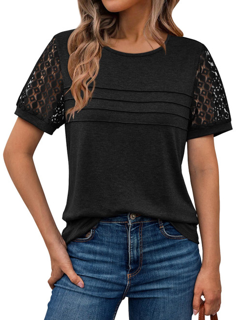Short Sleeve Shirts Dressy Lace Summer Tops