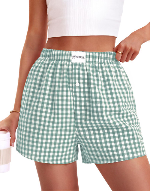 Summer Pajama Shorts Women Gingham Plaid Shorts Y2k Beach Bottoms